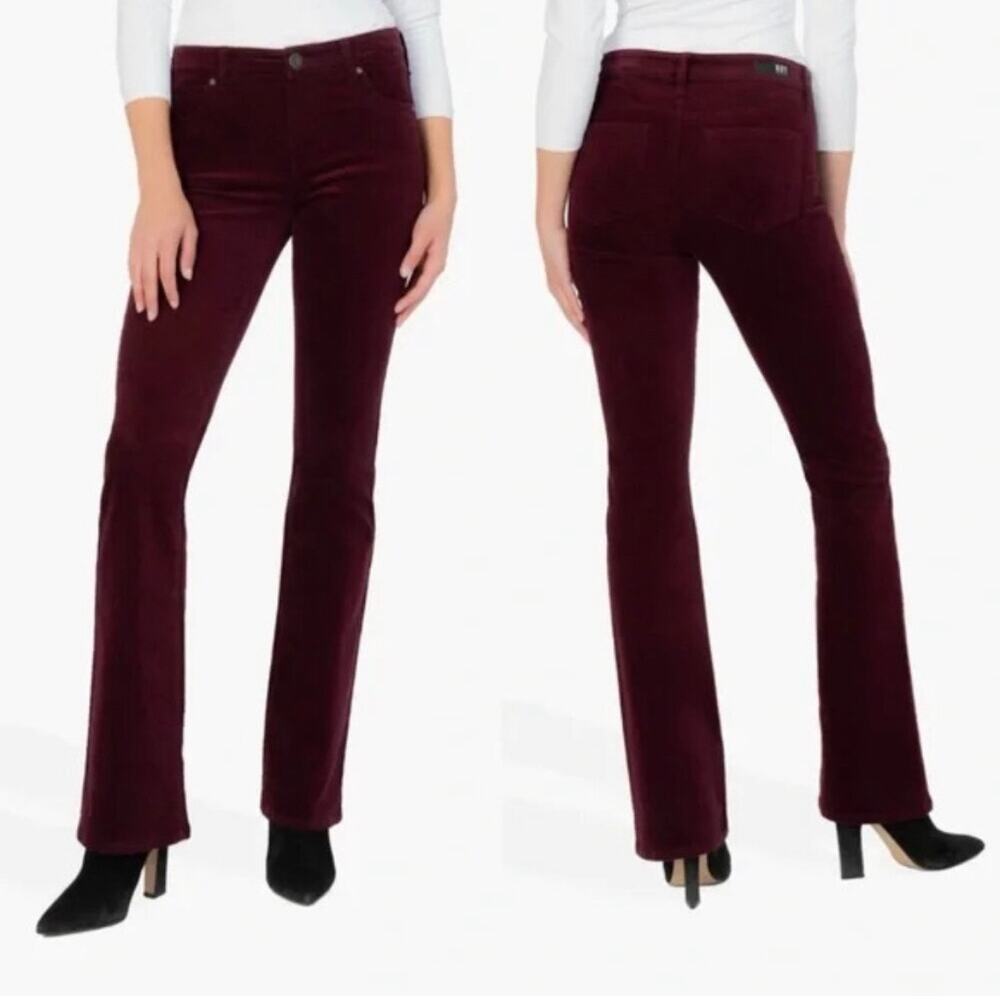 Kut from the Kloth Karen Baby Bootcut Burgundy Red Corduroy Pants Size 10